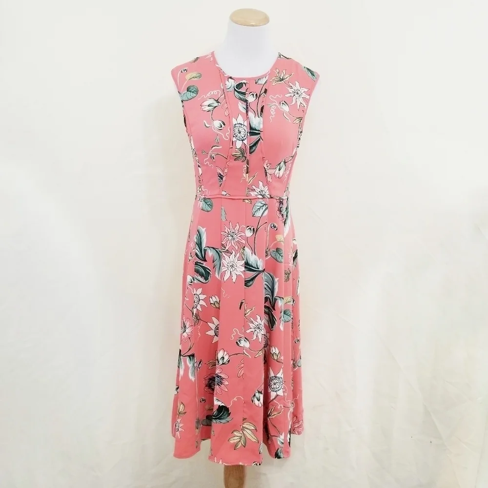 Ann Taylor Coral Oasis dress floral sleeveless flared women's size 0 - Picture 3 of 7